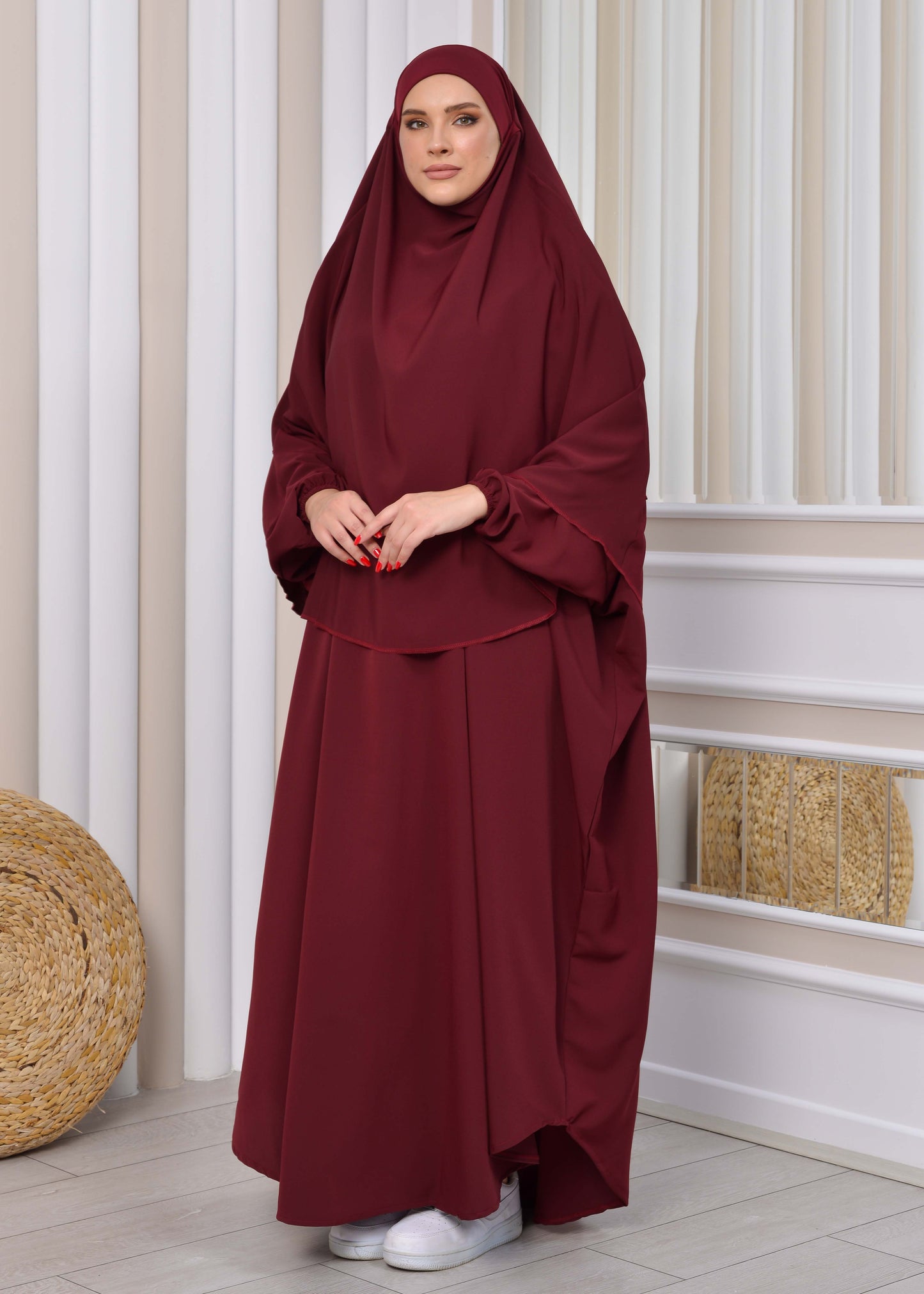 Muslim Wear Hijab Dresses , Womens Clothes Butterfly Hijab Set 2 Pieces 826 - Bordeaux