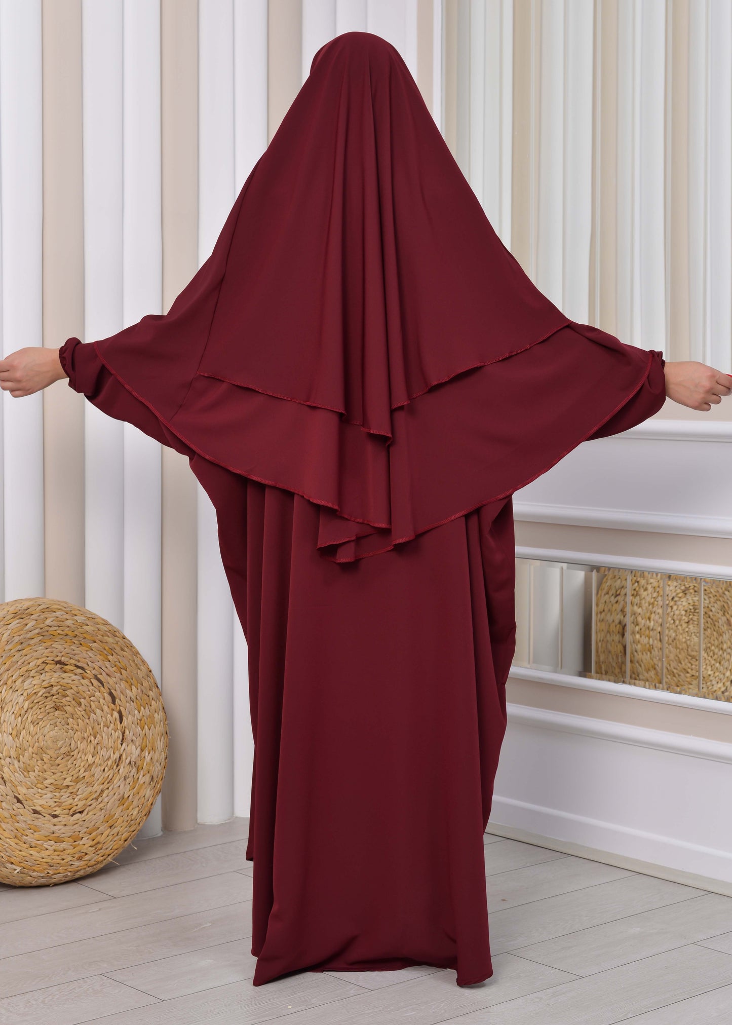 Muslim Wear Hijab Dresses , Womens Clothes Butterfly Hijab Set 2 Pieces 826 - Bordeaux