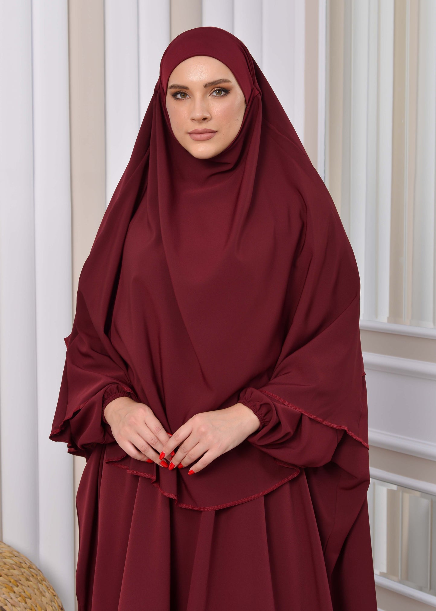 Muslim Wear Hijab Dresses , Womens Clothes Butterfly Hijab Set 2 Pieces 826 - Bordeaux