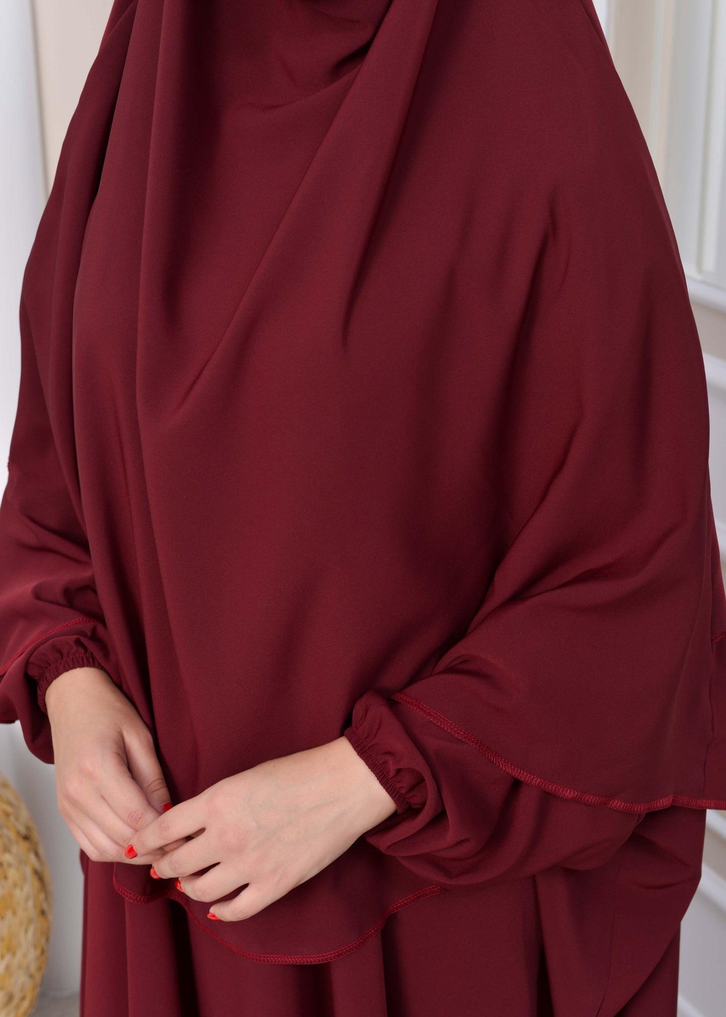 Muslim Wear Hijab Dresses , Womens Clothes Butterfly Hijab Set 2 Pieces 826 - Bordeaux