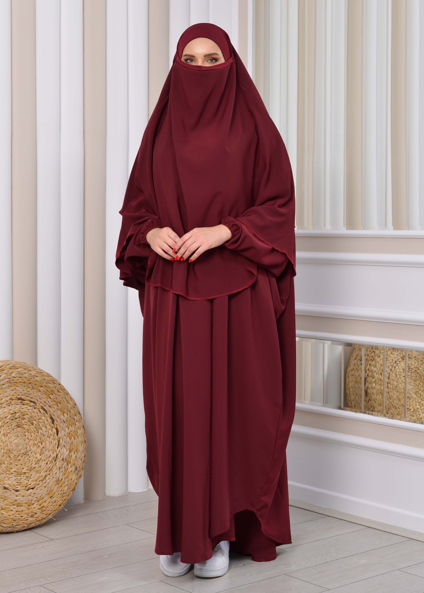 Muslim Wear Hijab Dresses , Womens Clothes Butterfly Hijab Set 2 Pieces 826 - Bordeaux
