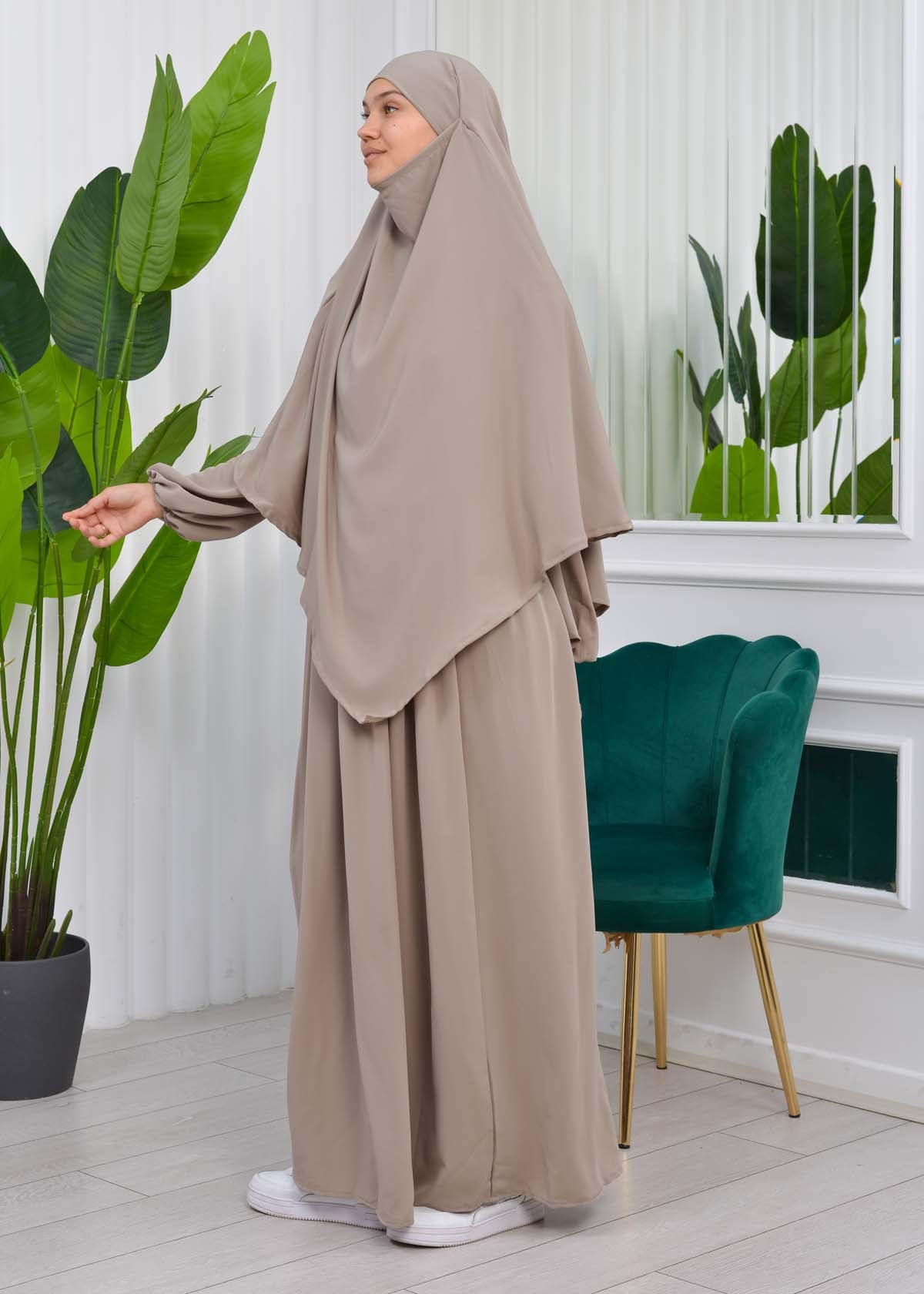 Muslim Hijab Dress set 2 Pieces 829 - Hellbraun