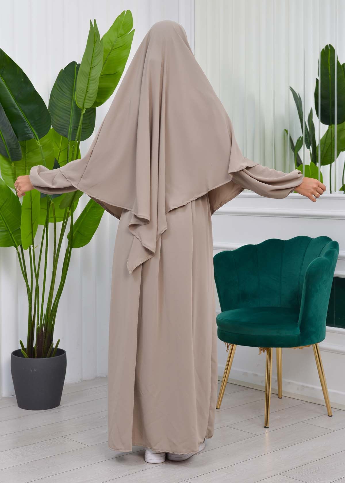 Muslim Hijab Dress set 2 Pieces 829 - Hellbraun