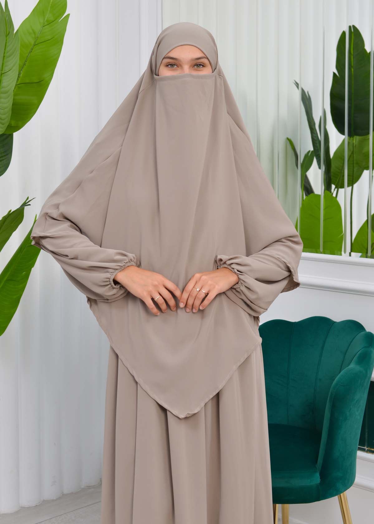 Muslim Hijab Dress set 2 Pieces 829 - Hellbraun