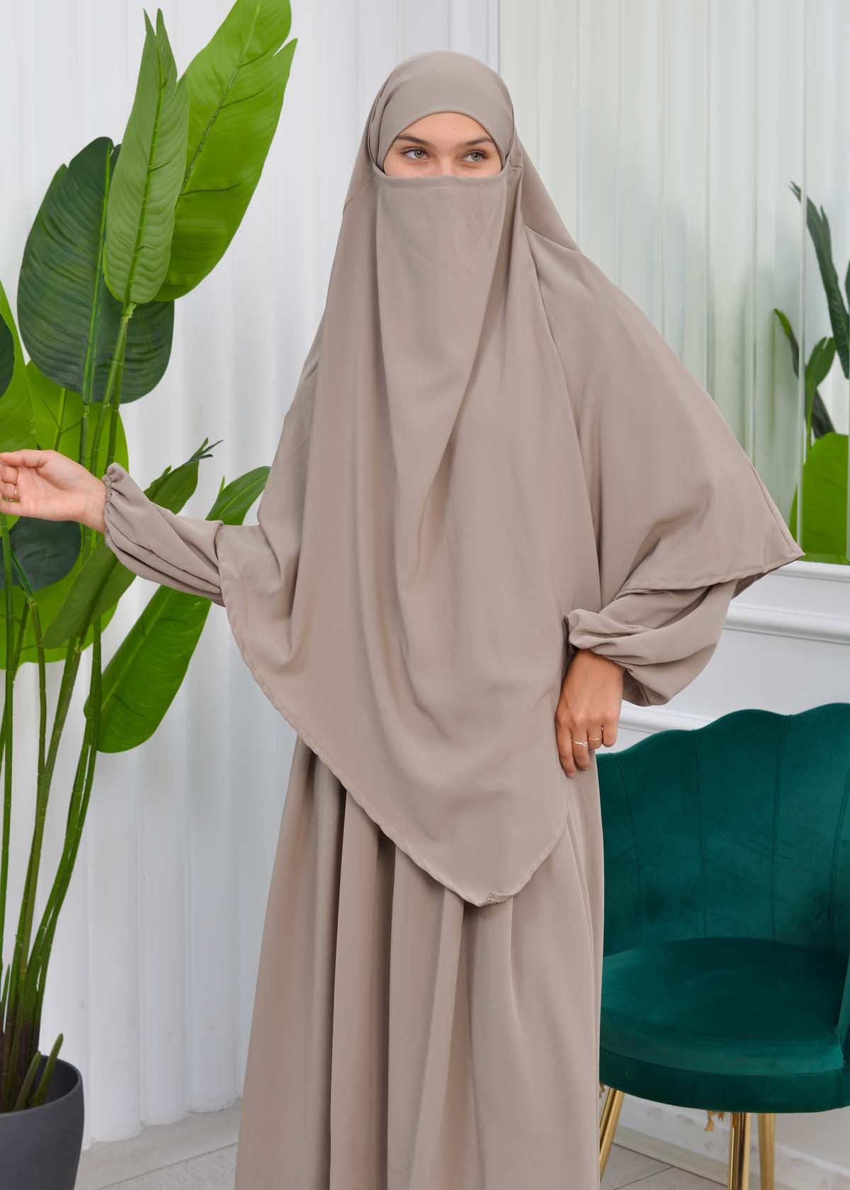 Muslim Hijab Dress set 2 Pieces 829 - Hellbraun