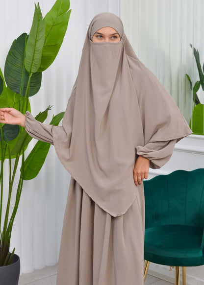 Muslim Hijab Dress set 2 Pieces 829 - Hellbraun