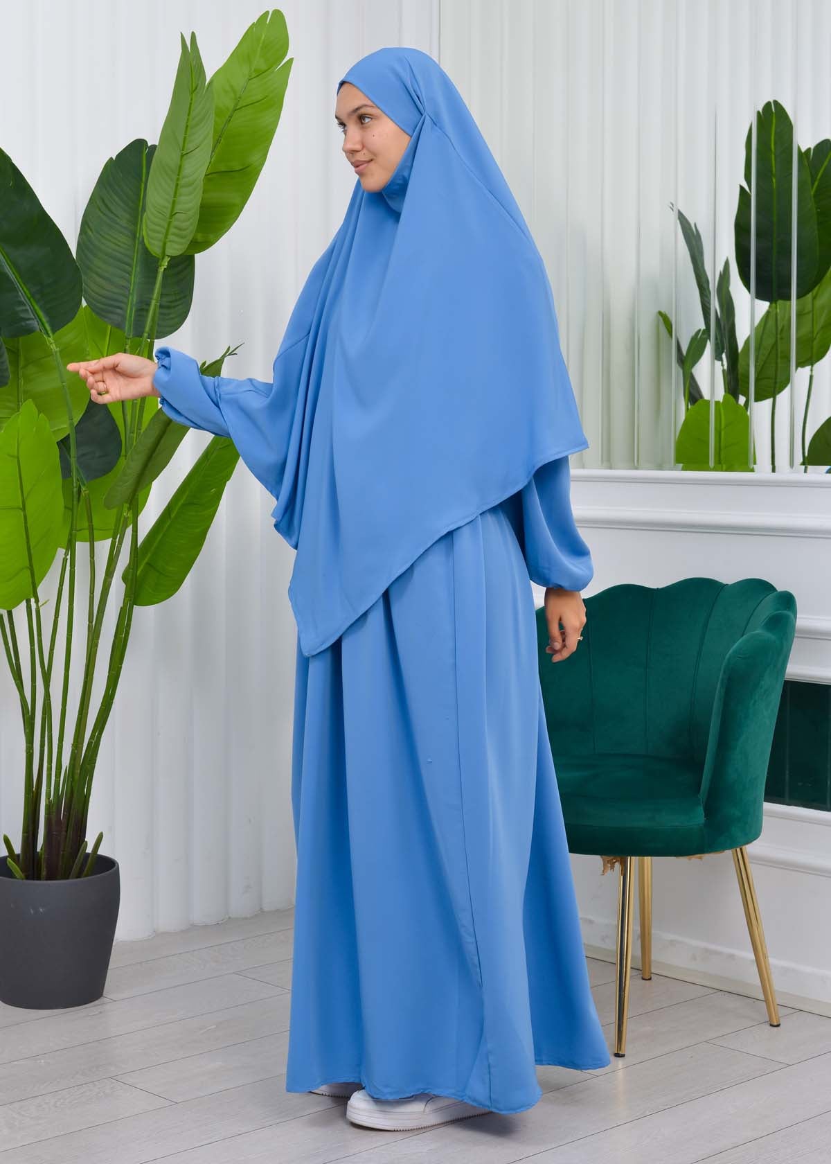Muslim Hijab Dress set 2 Pieces 829 - Blau