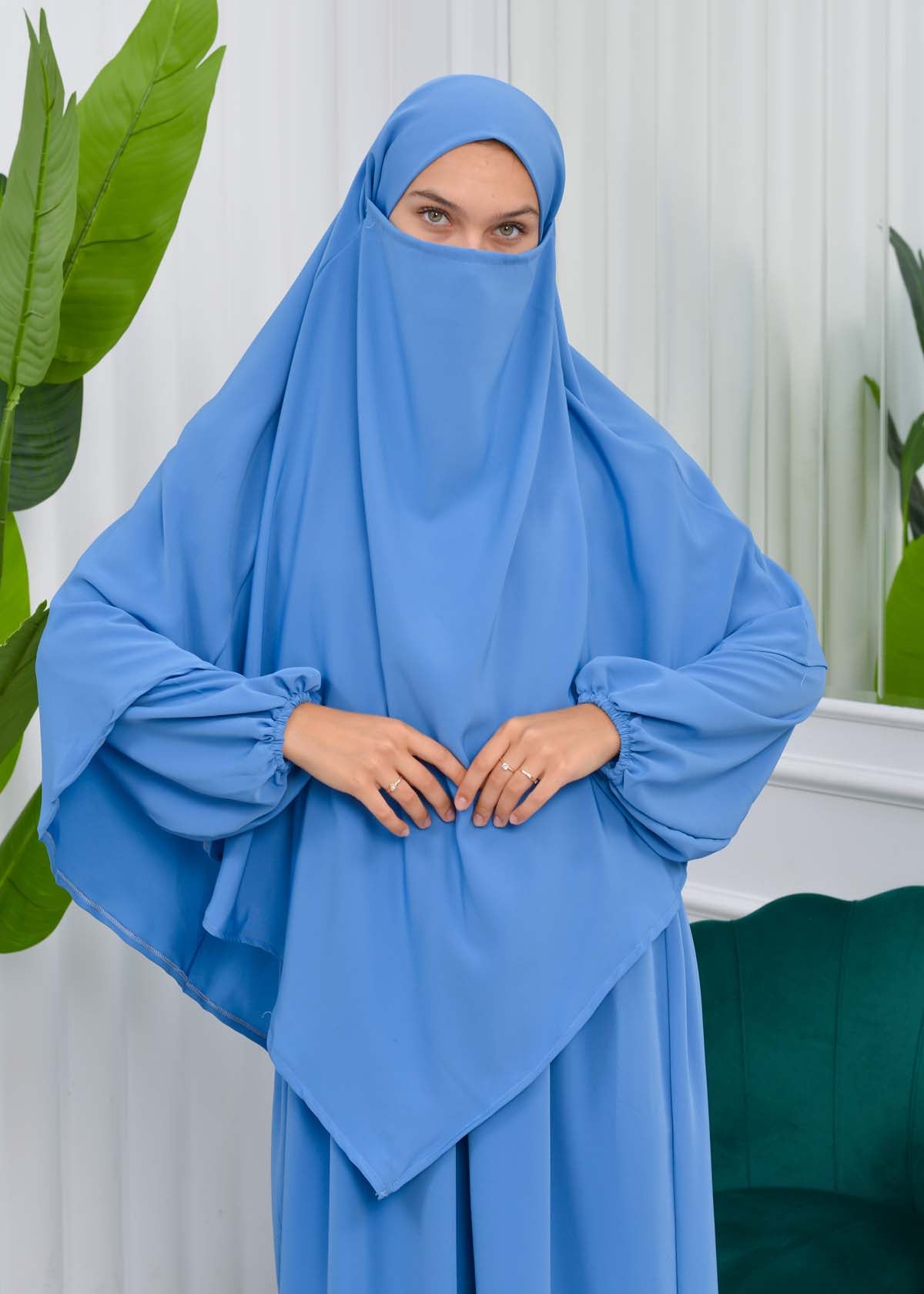 Muslim Hijab Dress set 2 Pieces 829 - Blau