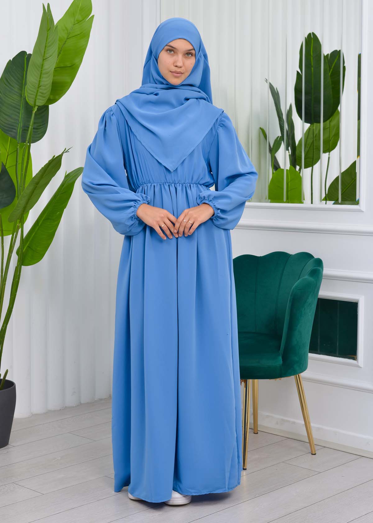 Muslim Hijab Dress set 2 Pieces 829 - Blau