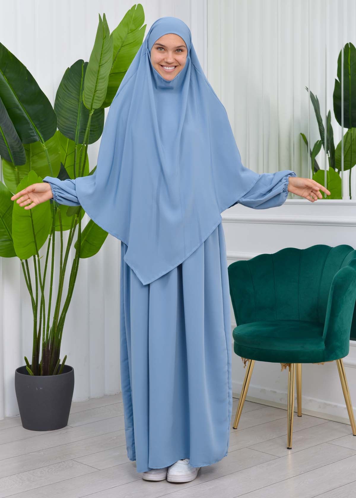 Muslim Hijab Dress set 2 Pieces 829 - Babyblau