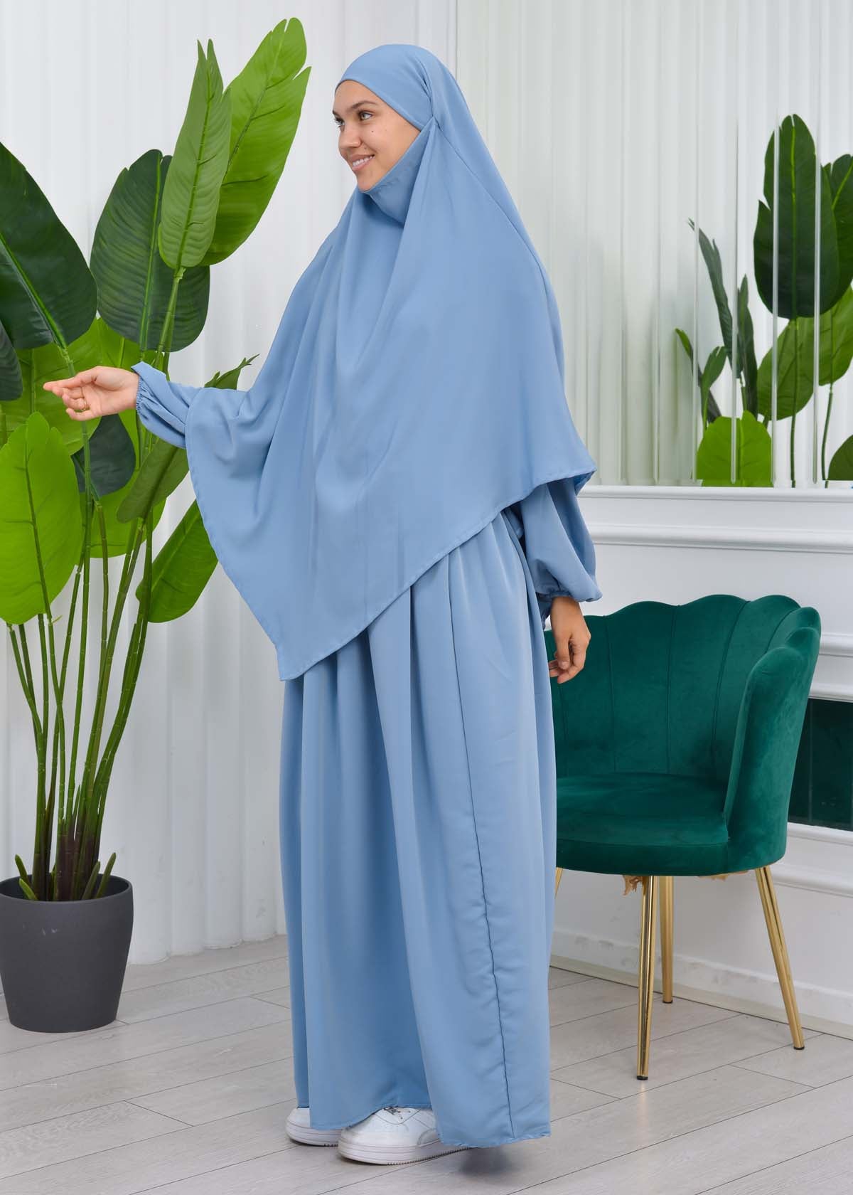 Muslim Hijab Dress set 2 Pieces 829 - Babyblau
