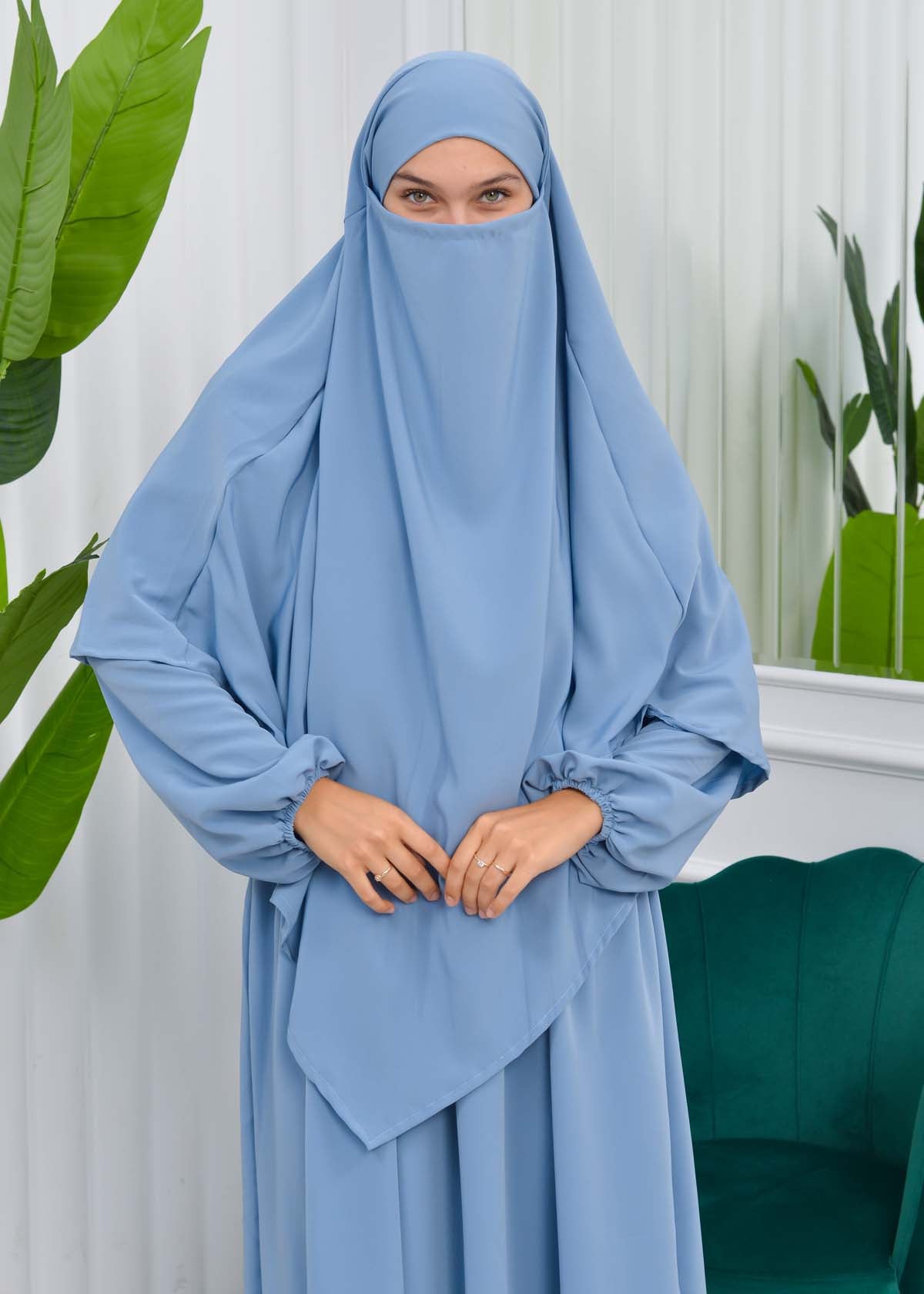 Muslim Hijab Dress set 2 Pieces 829 - Babyblau