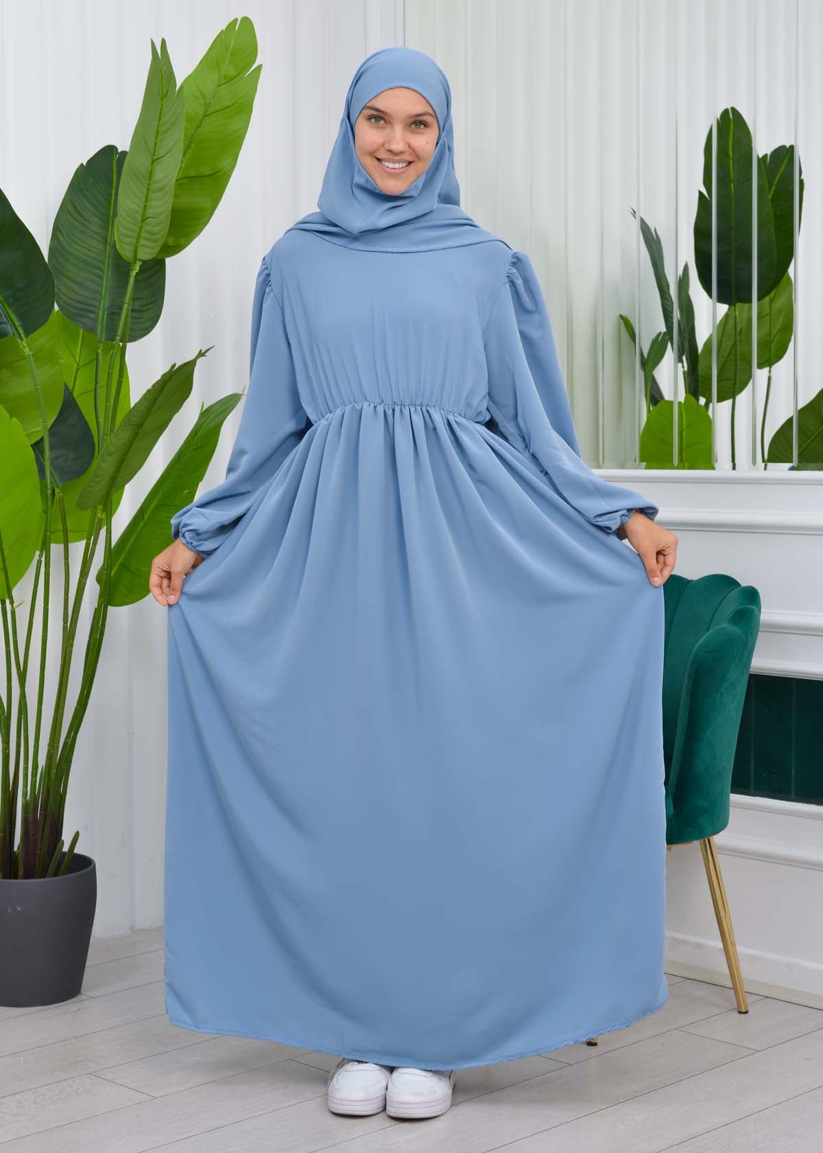 Muslim Hijab Dress set 2 Pieces 829 - Babyblau