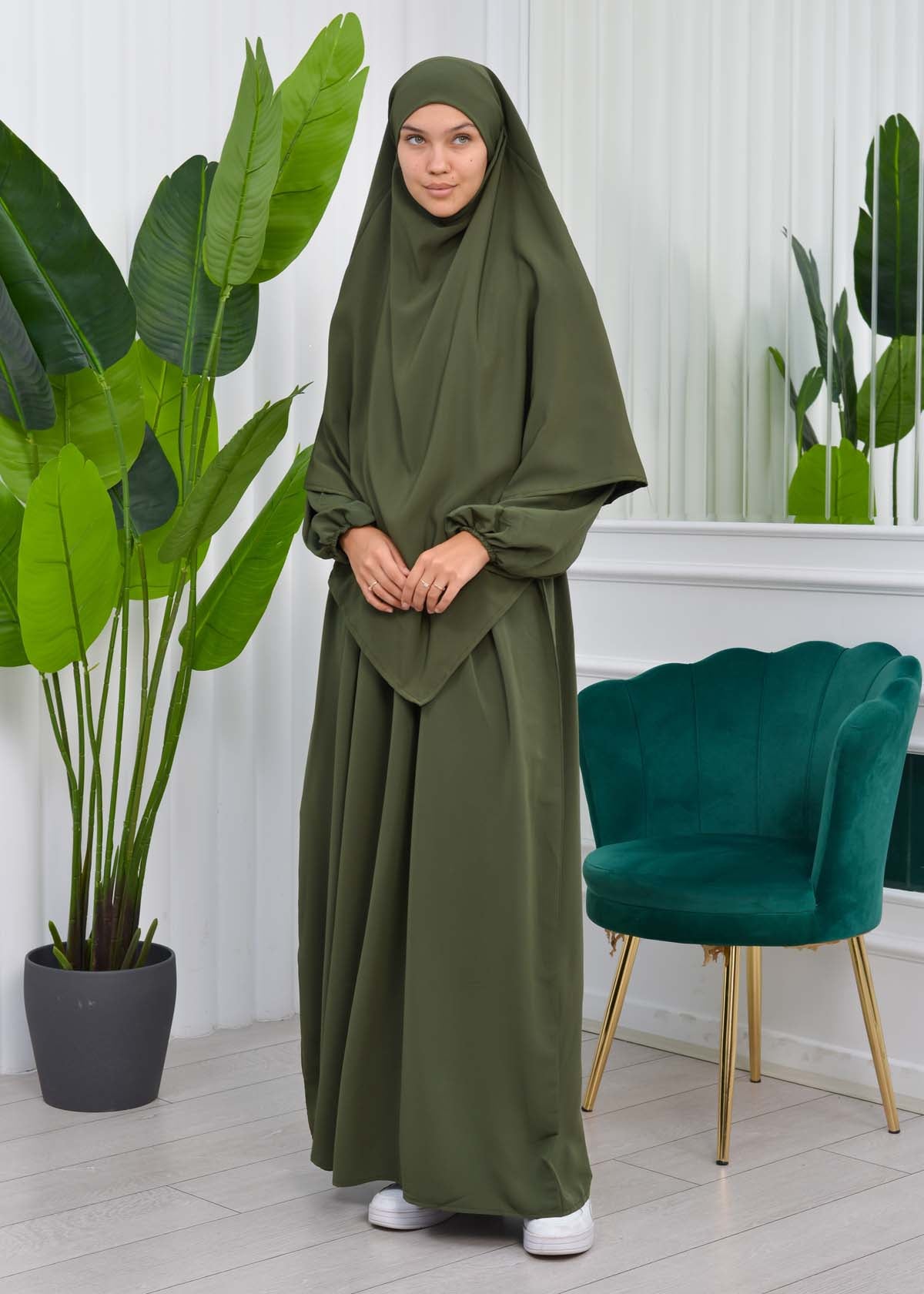 Muslim Hijab Dress set 2 Pieces 829 - Khaki