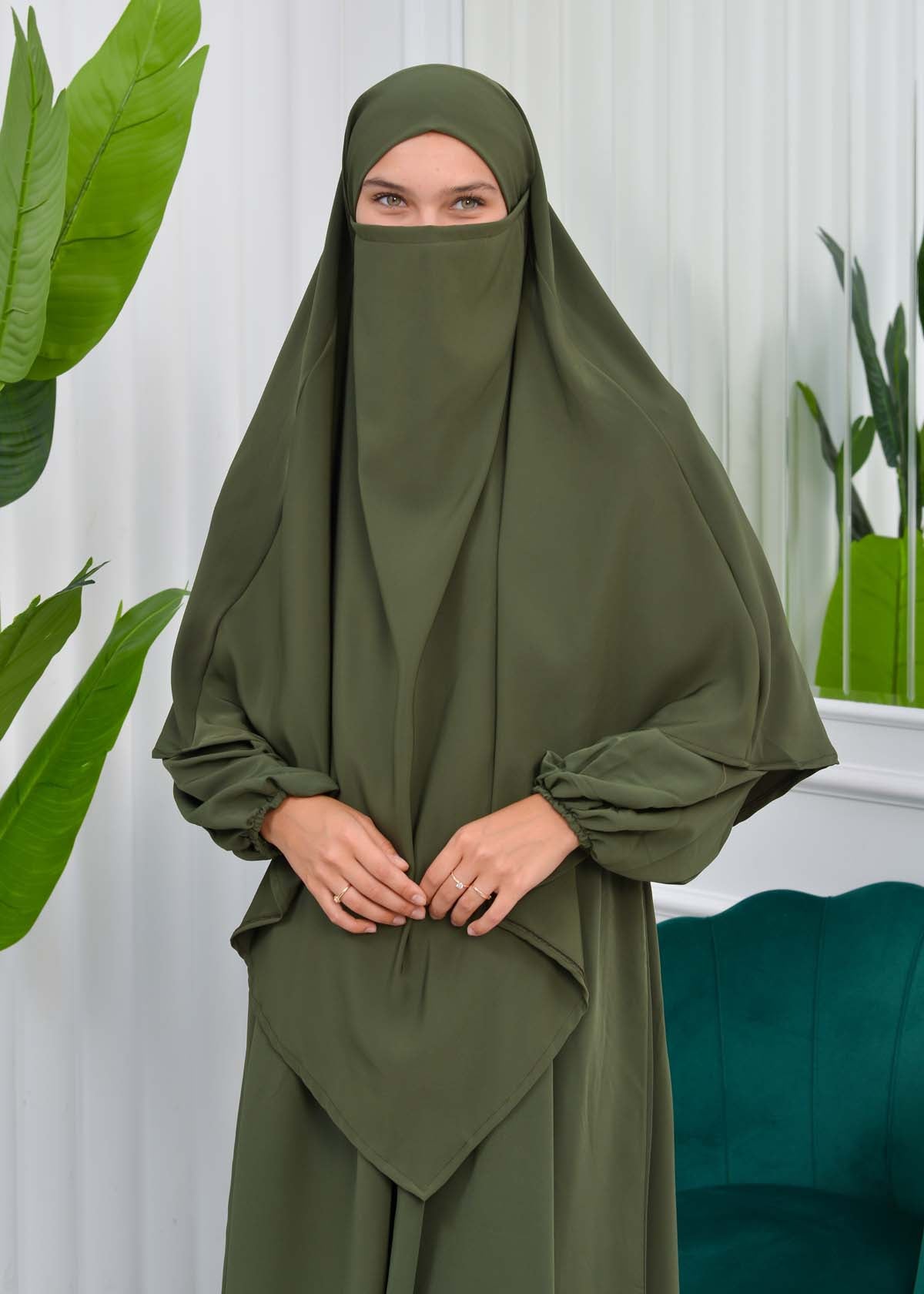 Muslim Hijab Dress set 2 Pieces 829 - Khaki