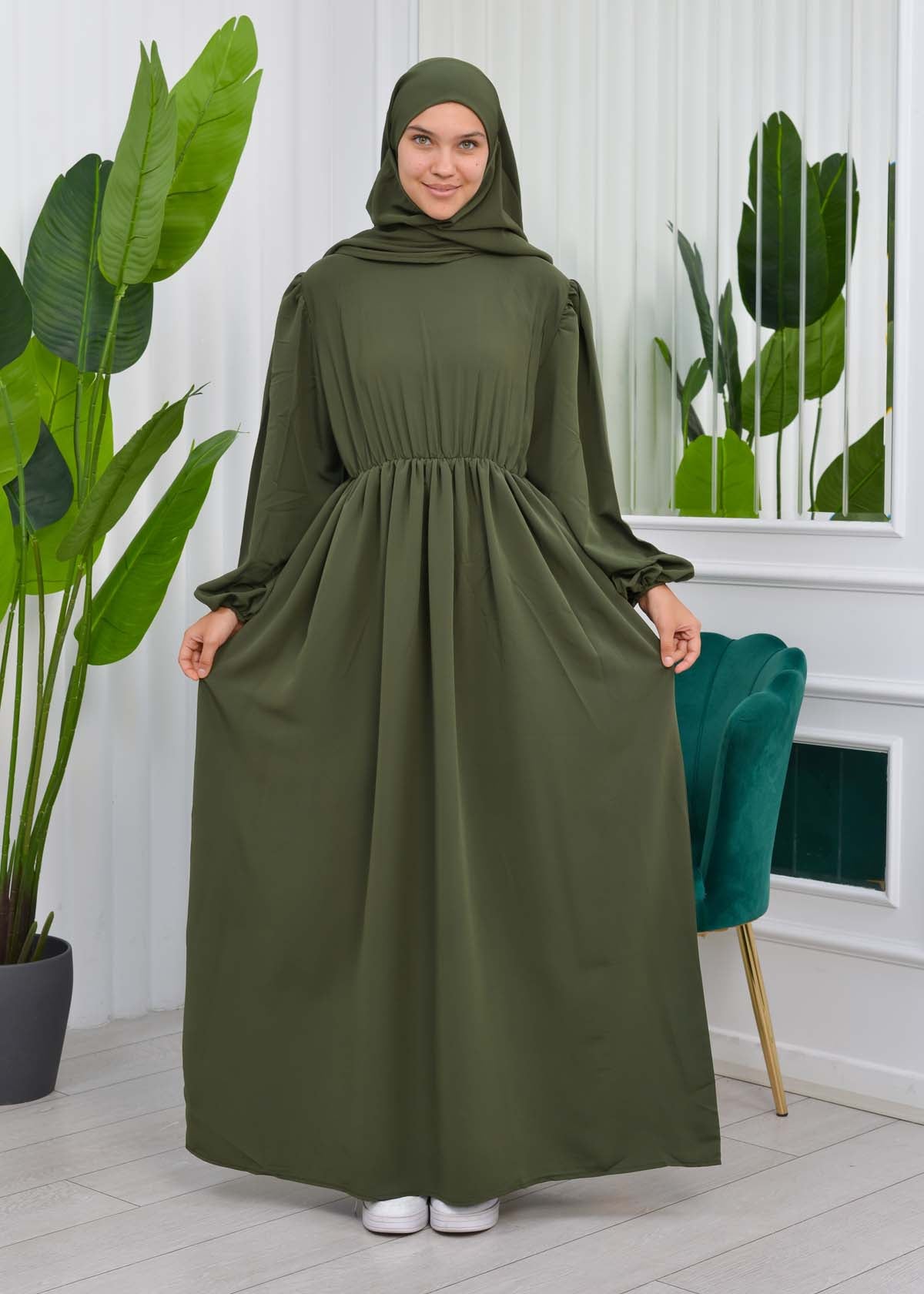 Muslim Hijab Dress set 2 Pieces 829 - Khaki