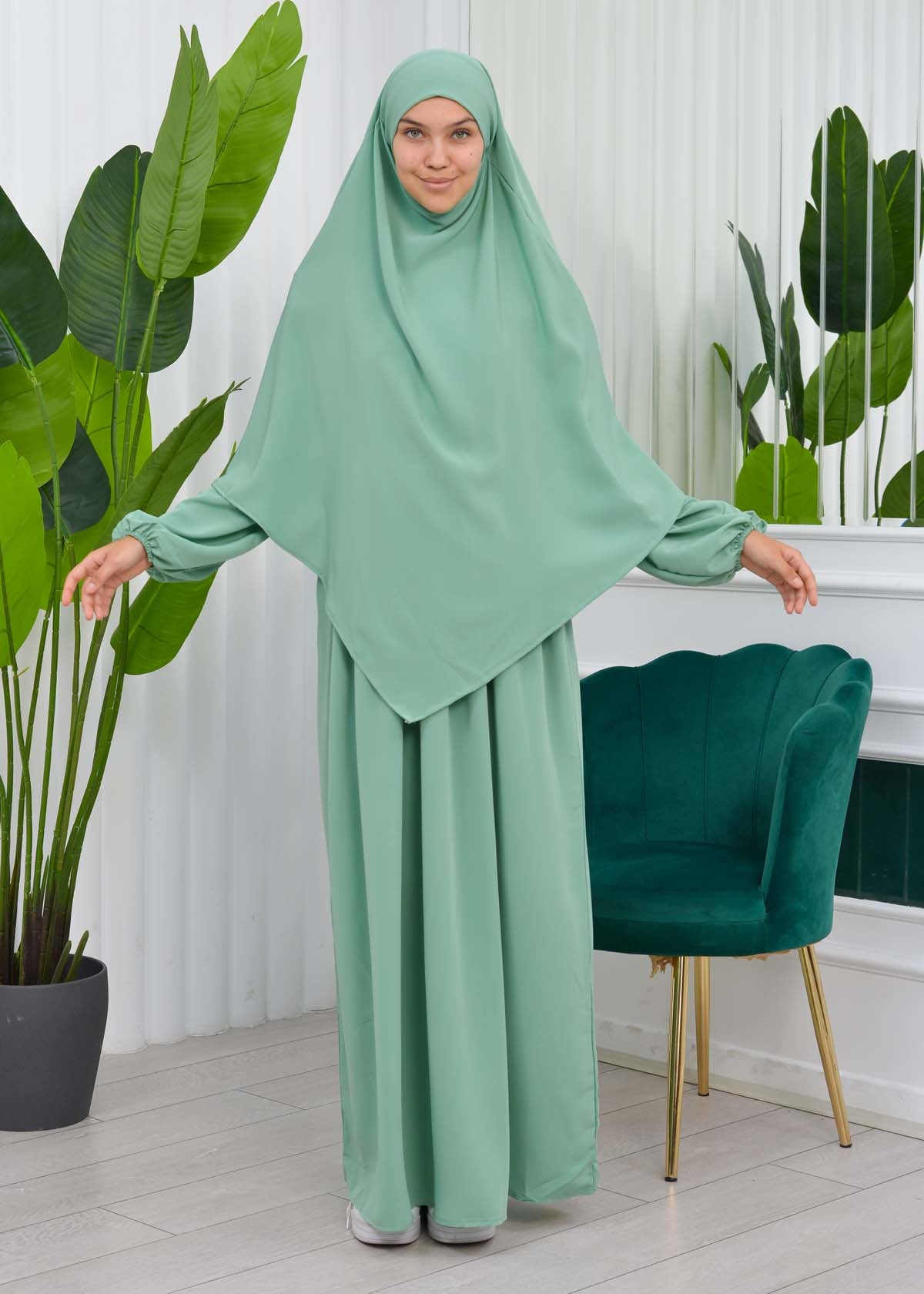 Muslim Hijab Dress set 2 Pieces 829 - Mint