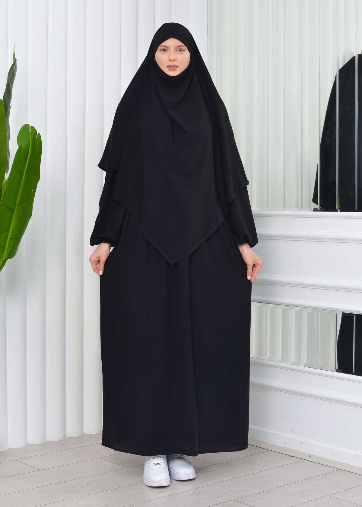 Muslim Hijab Dress set 2 Pieces 829 - Schwarz