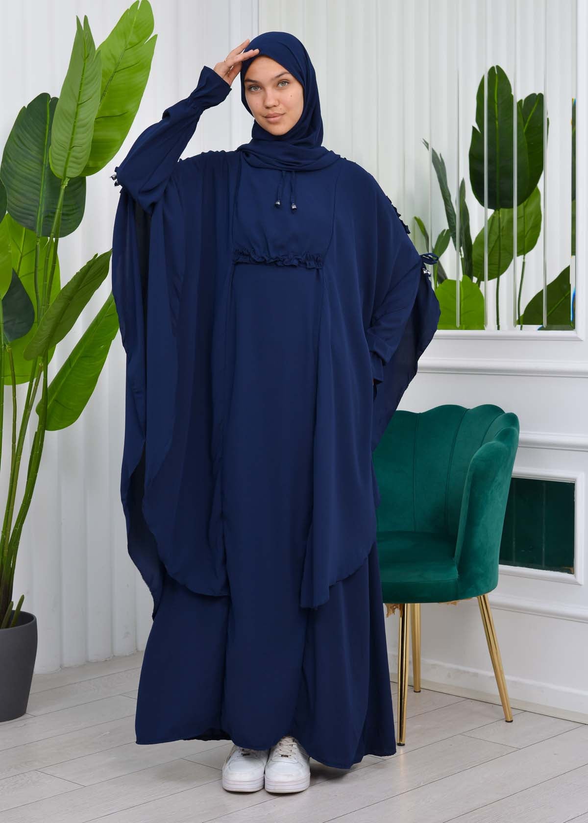 MUSLIM DRESS Hijab Set 2 Pieces Code : 835 - Dunkelblau