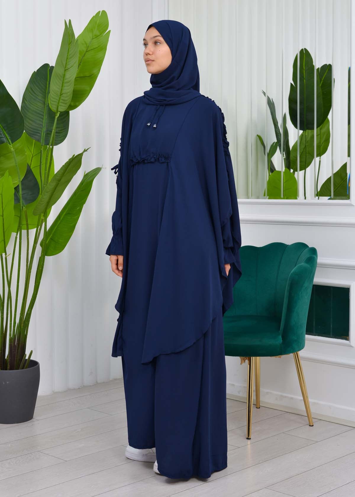 MUSLIM DRESS Hijab Set 2 Pieces Code : 835 - Dunkelblau