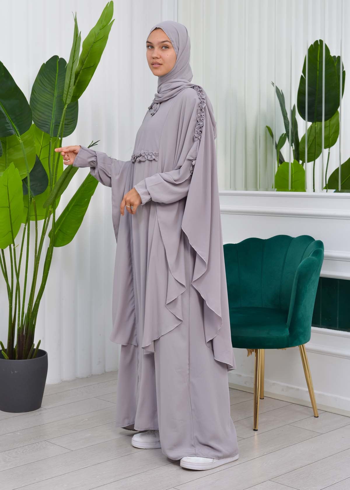 MUSLIM DRESS Hijab Set 2 Pieces Code : 835 - Grau