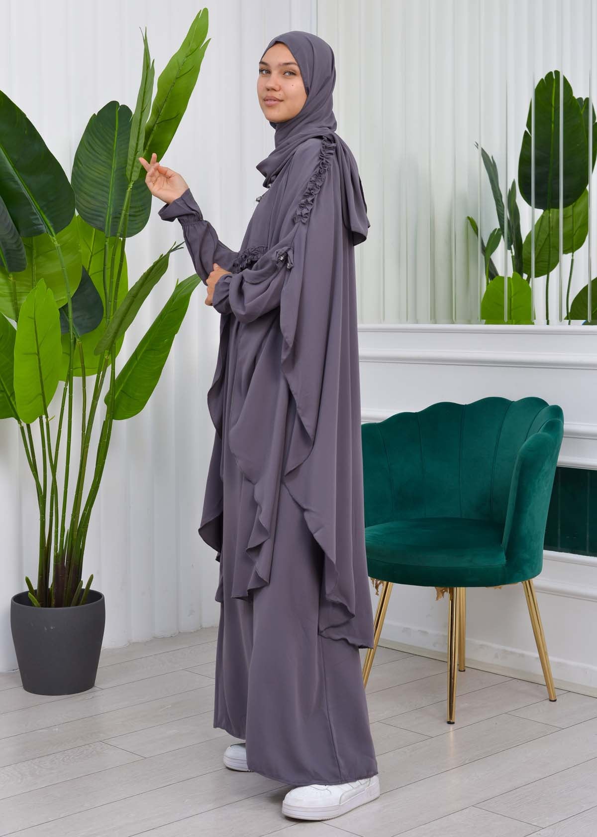 MUSLIM DRESS Hijab Set 2 Pieces Code : 835 - Dunkelgrau