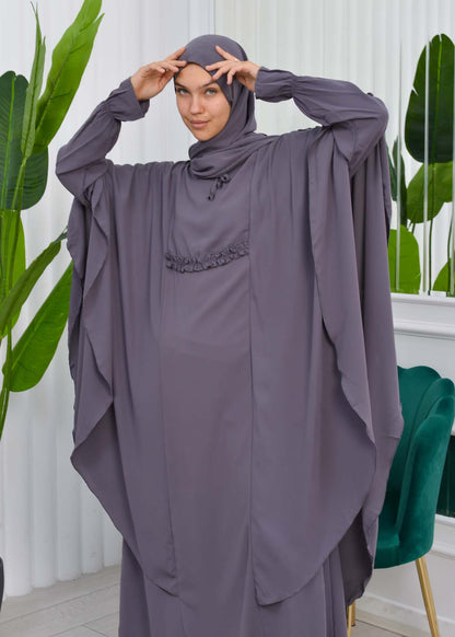 MUSLIM DRESS Hijab Set 2 Pieces Code : 835 - Dunkelgrau