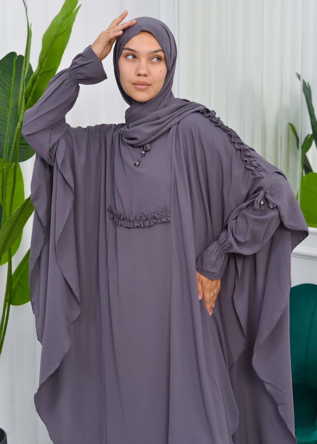MUSLIM DRESS Hijab Set 2 Pieces Code : 835 - Dunkelgrau