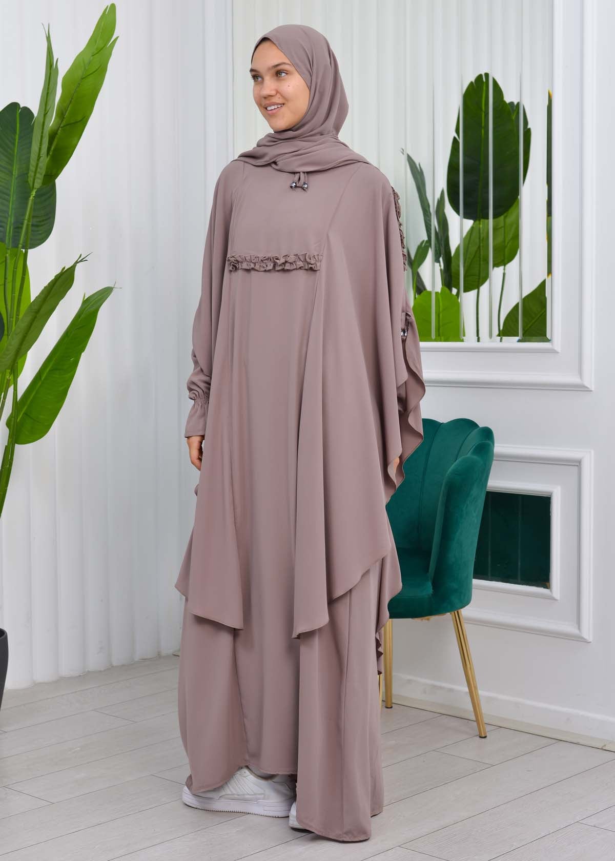 MUSLIM DRESS Hijab Set 2 Pieces Code : 835 - Hellbraun