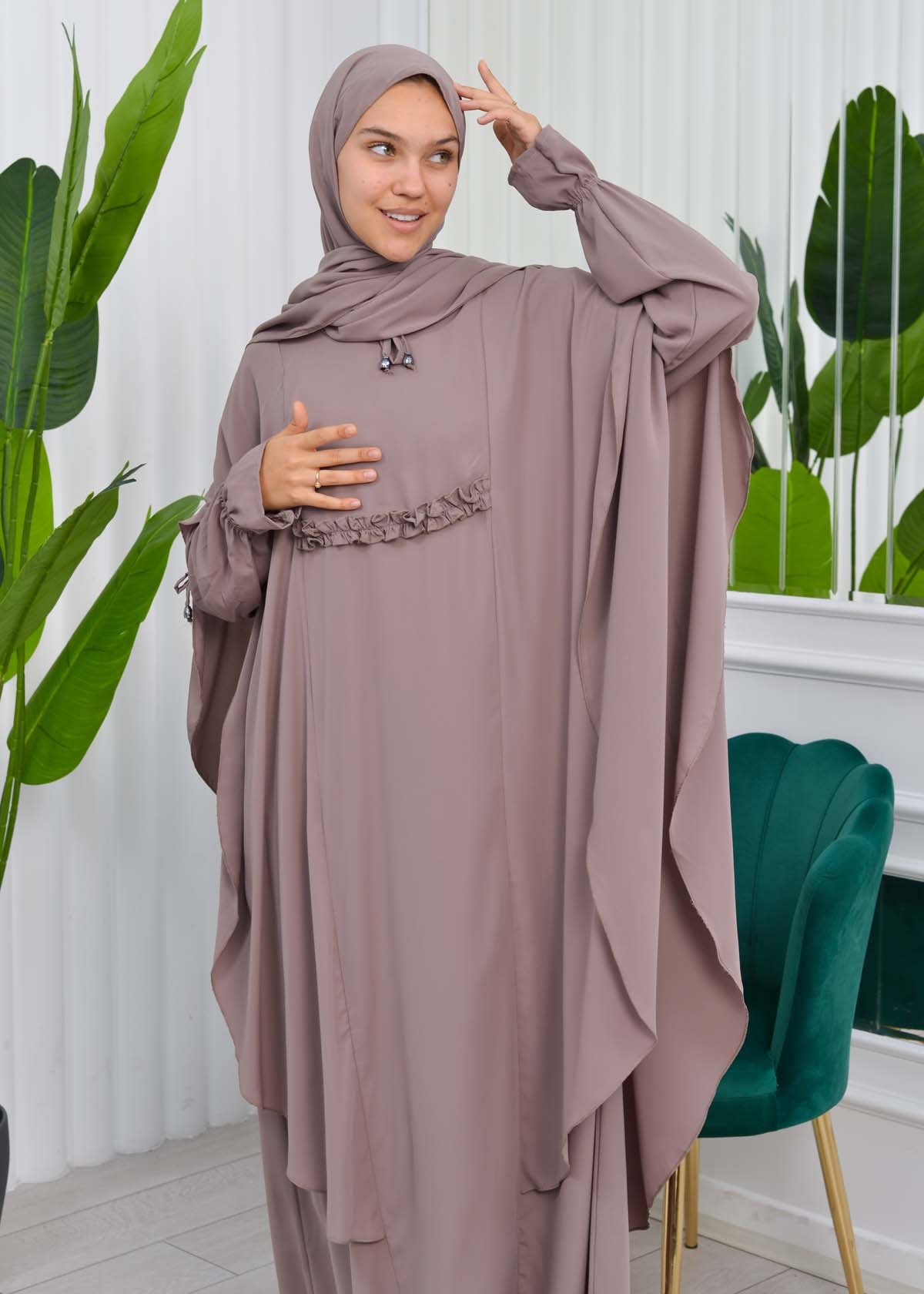 MUSLIM DRESS Hijab Set 2 Pieces Code : 835 - Hellbraun