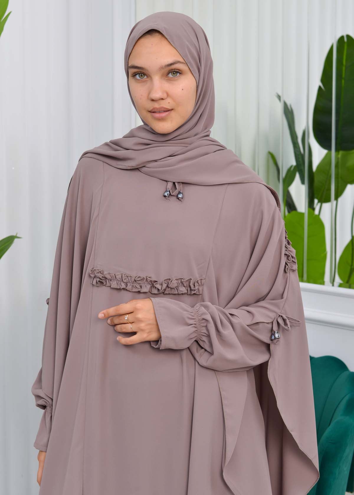 MUSLIM DRESS Hijab Set 2 Pieces Code : 835 - Hellbraun