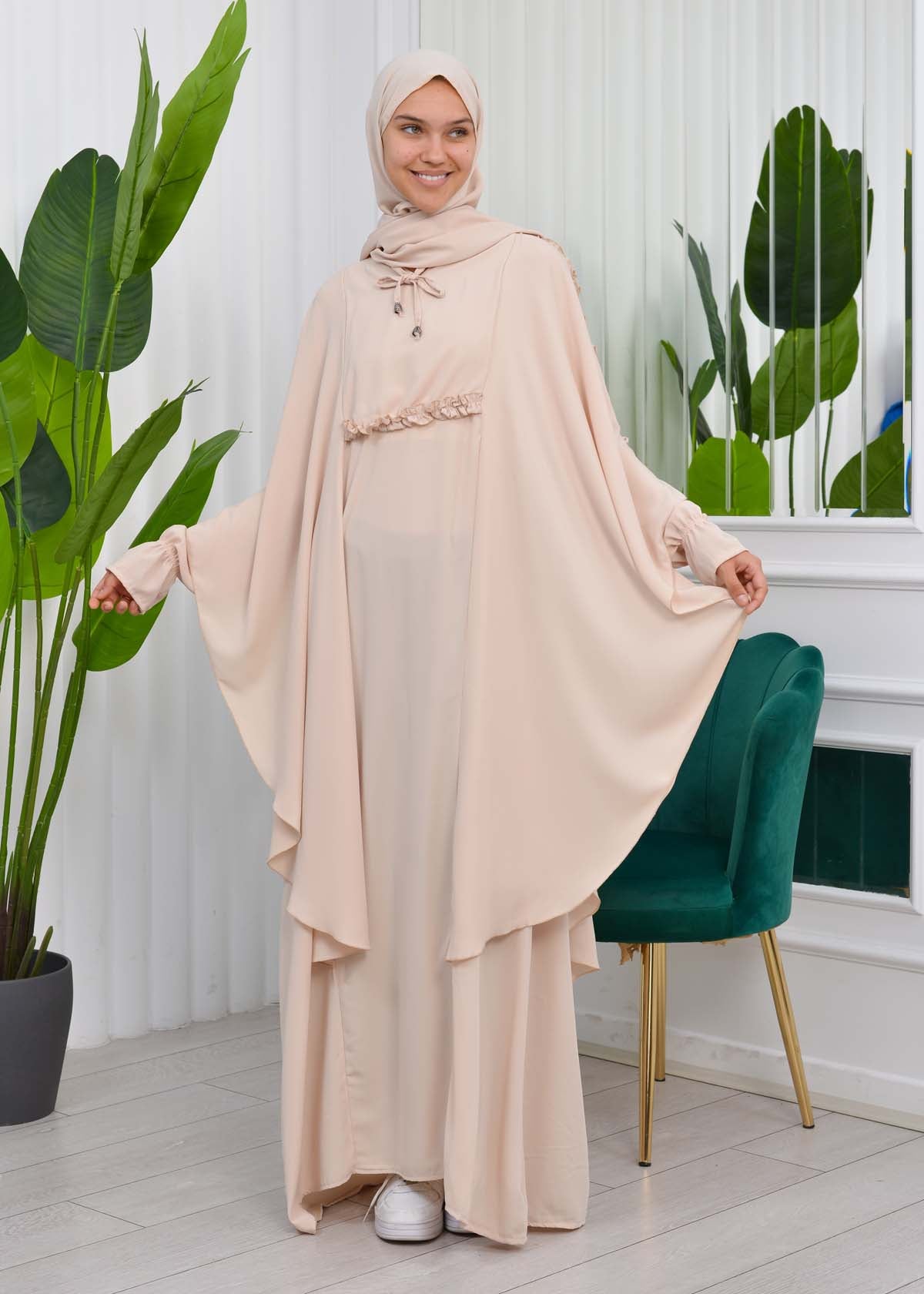 MUSLIM DRESS Hijab Set 2 Pieces Code : 835 - Beige