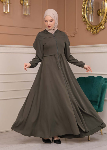 Modest Abaya With Flared Sleeve Detail 677 - Khaki