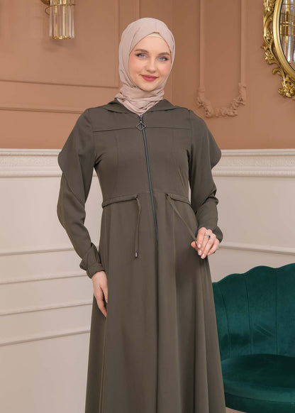 Modest Abaya With Flared Sleeve Detail 677 - Khaki