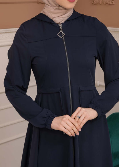 Modest Abaya With Flared Sleeve Detail 677 - Dunkelblau