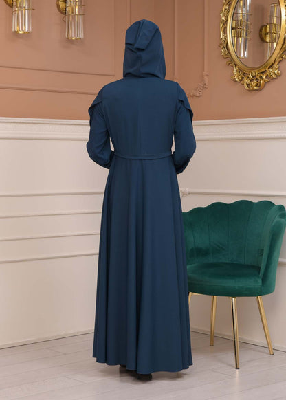 Modest Abaya With Flared Sleeve Detail 677 - Türkis