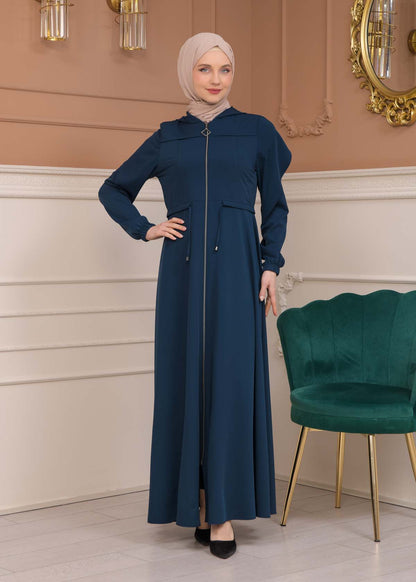 Modest Abaya With Flared Sleeve Detail 677 - Türkis
