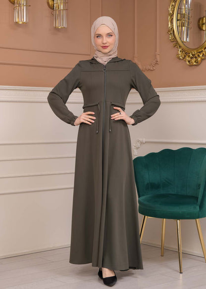 Modest Abaya With Flared Sleeve Detail 677 - Khaki