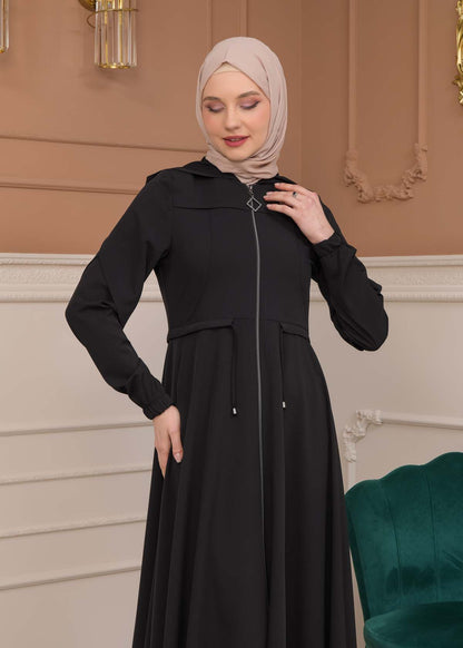 Modest Abaya With Flared Sleeve Detail 677 - Schwarz