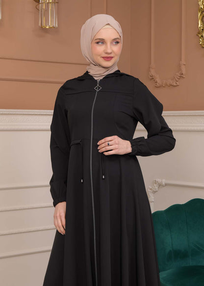 Modest Abaya With Flared Sleeve Detail 677 - Schwarz
