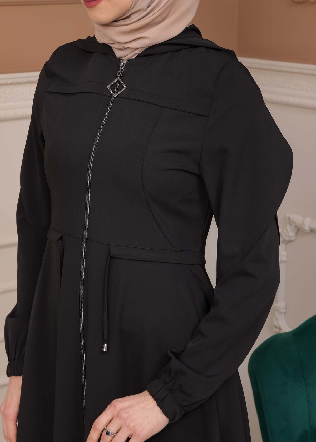 Modest Abaya With Flared Sleeve Detail 677 - Schwarz