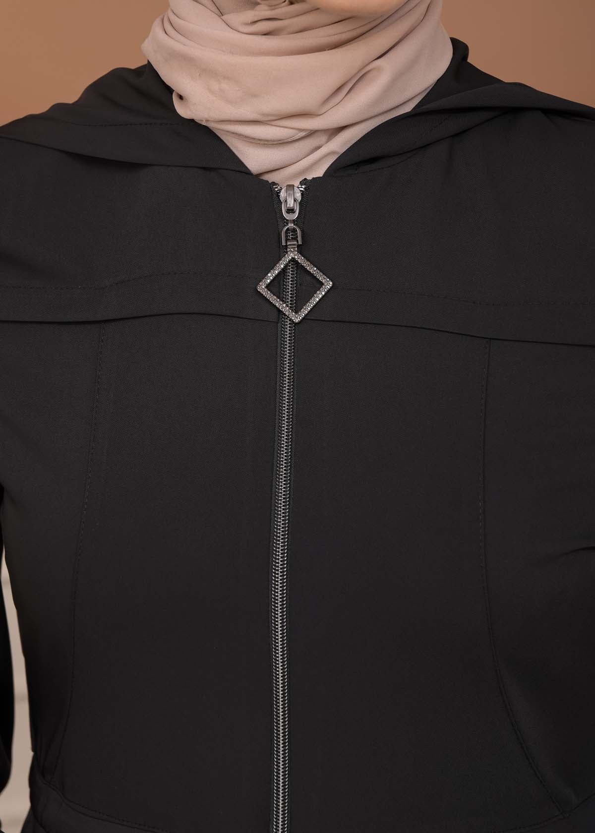 Modest Abaya With Flared Sleeve Detail 677 - Schwarz
