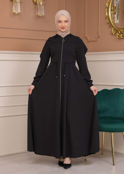 Modest Abaya With Flared Sleeve Detail 677 - Schwarz