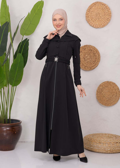 brada-Mantel mit Knopf-Bolero und Kapuze 1220 - Schwarz