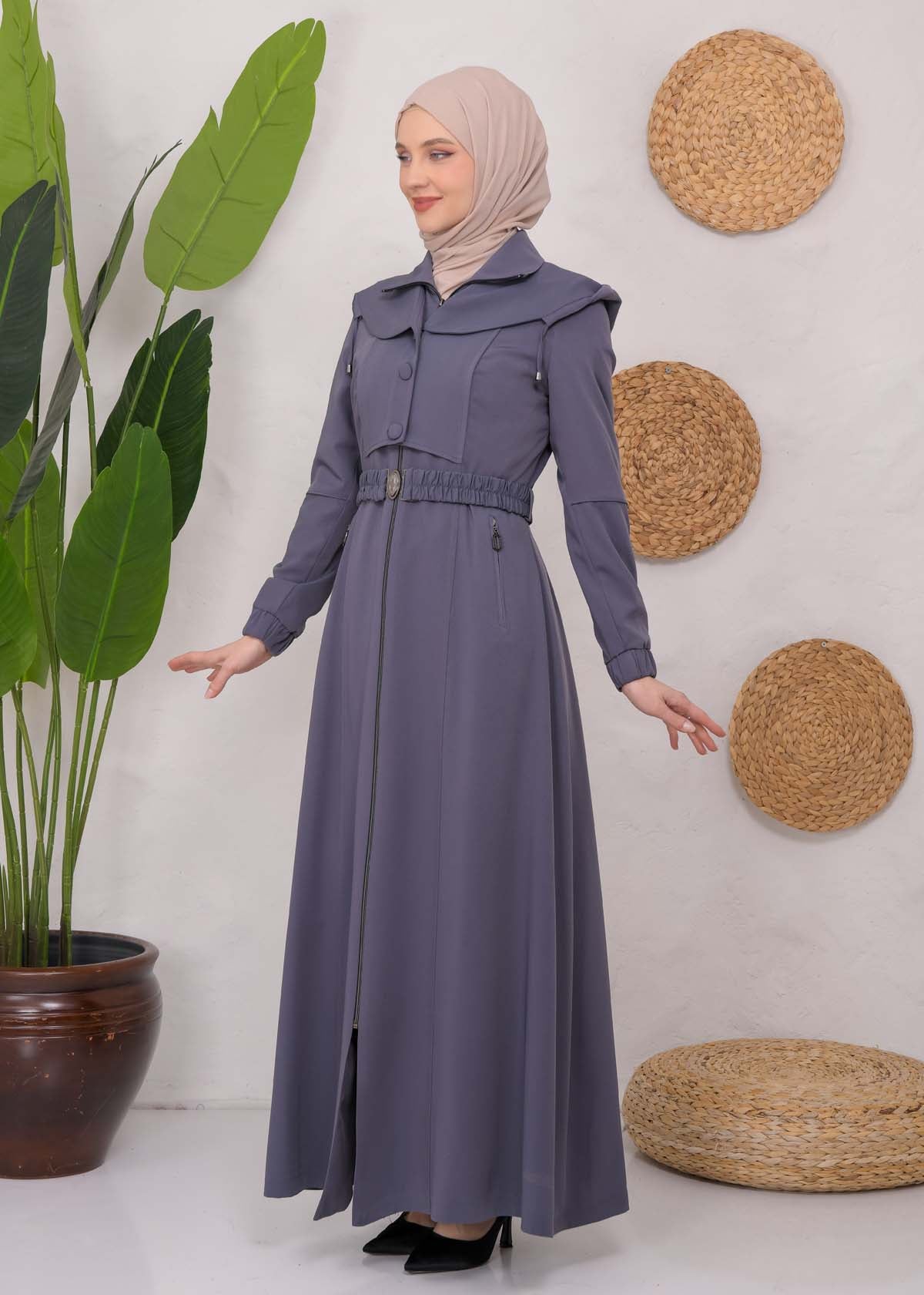 brada-Mantel mit Knopf-Bolero und Kapuze 1220 - Anthrazit