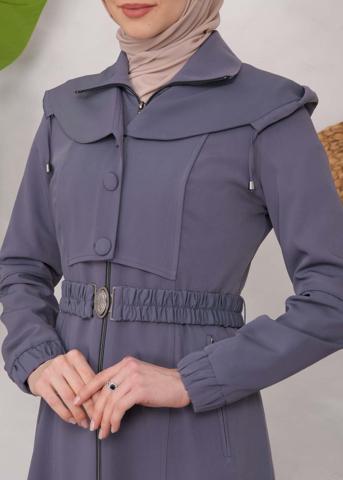 brada-Mantel mit Knopf-Bolero und Kapuze 1220 - Anthrazit