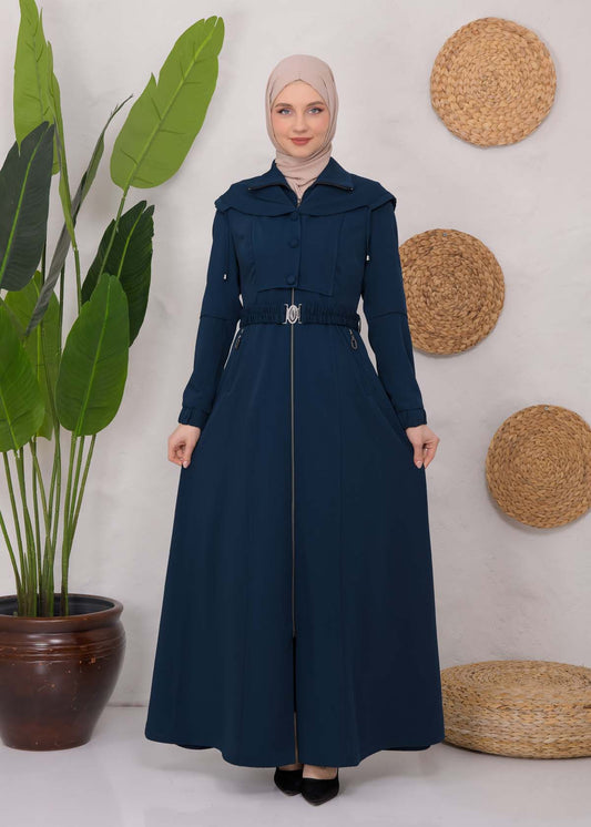 brada-Mantel mit Knopf-Bolero und Kapuze 1220 - Türkis