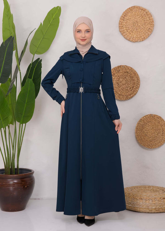 brada-Mantel mit Knopf-Bolero und Kapuze 1220 - Türkis