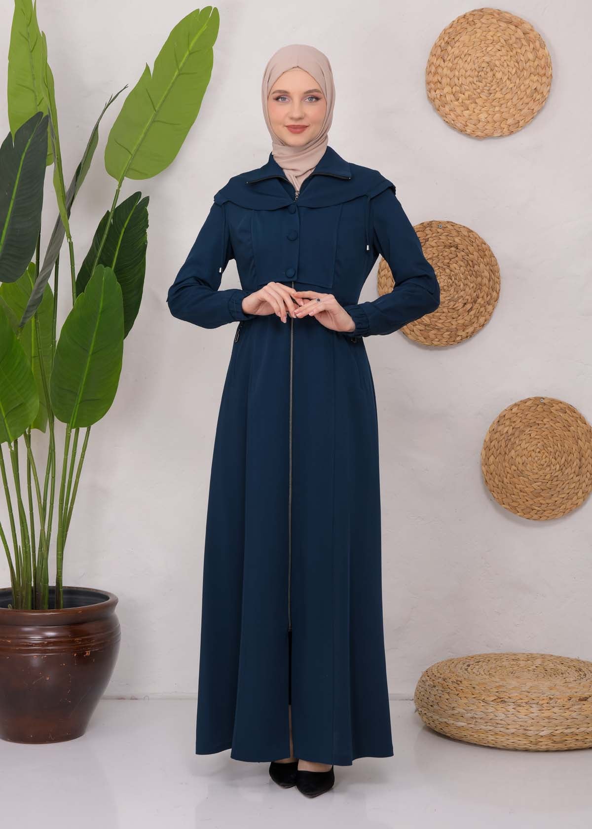 brada-Mantel mit Knopf-Bolero und Kapuze 1220 - Türkis