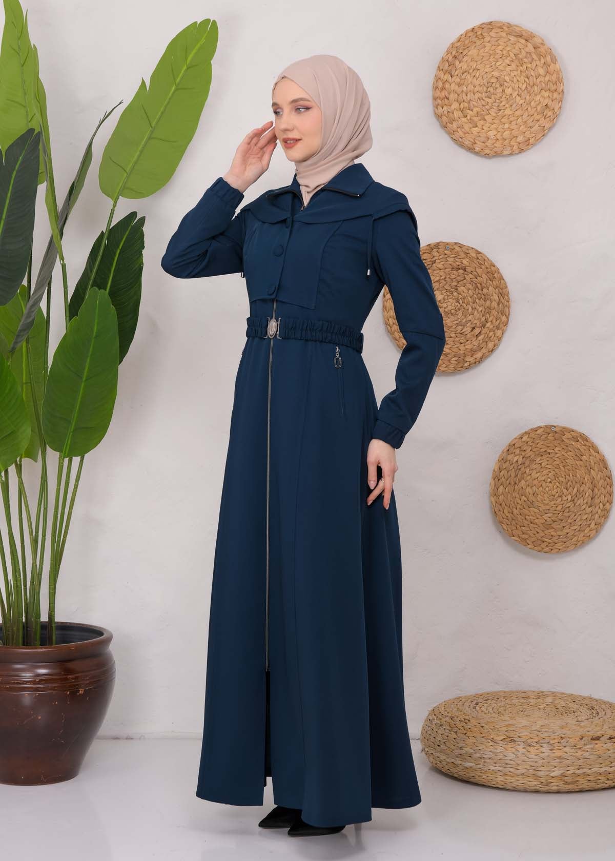 brada-Mantel mit Knopf-Bolero und Kapuze 1220 - Türkis